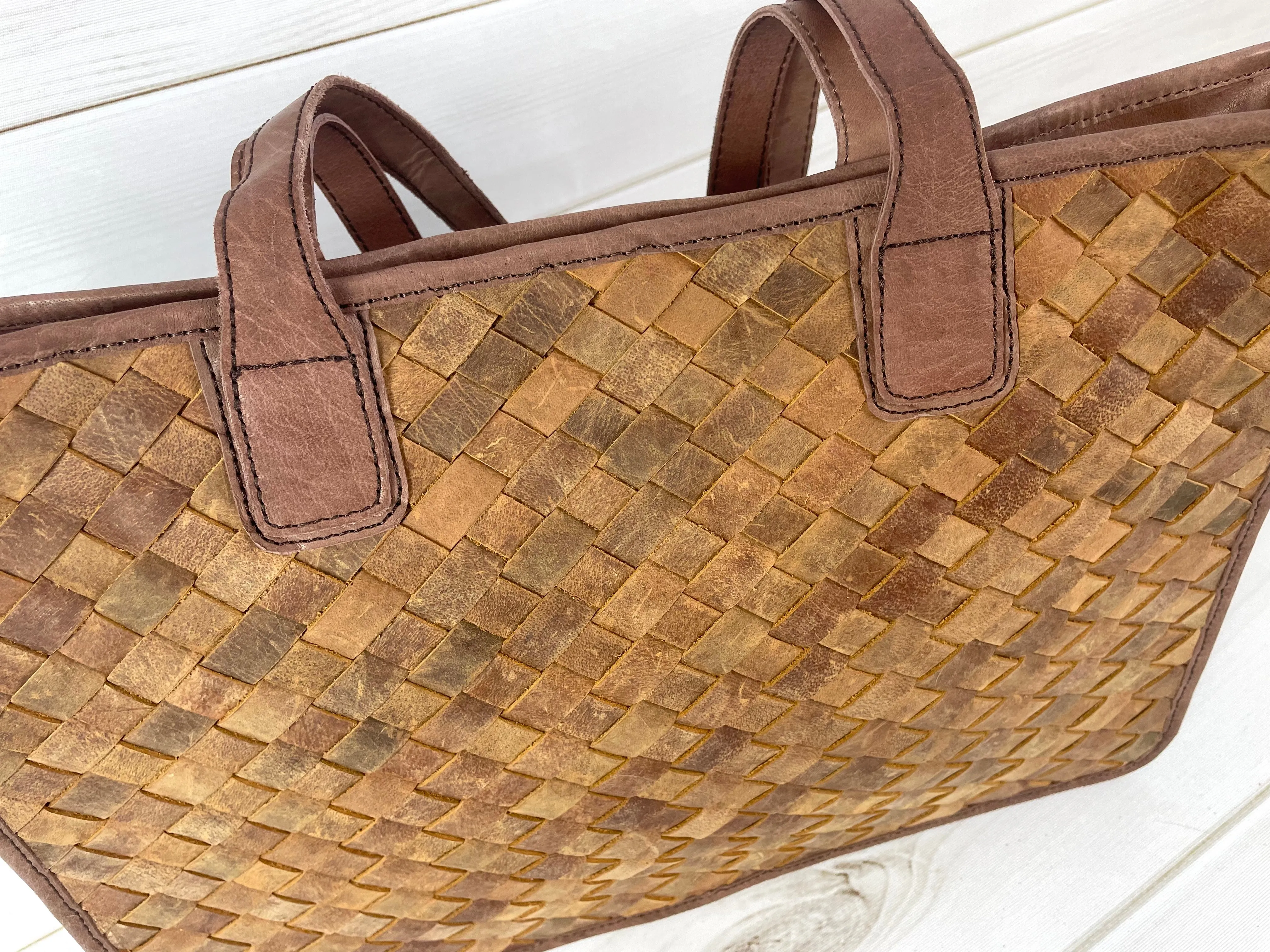 CLEARANCE! Leather Basket Weave Large Tote