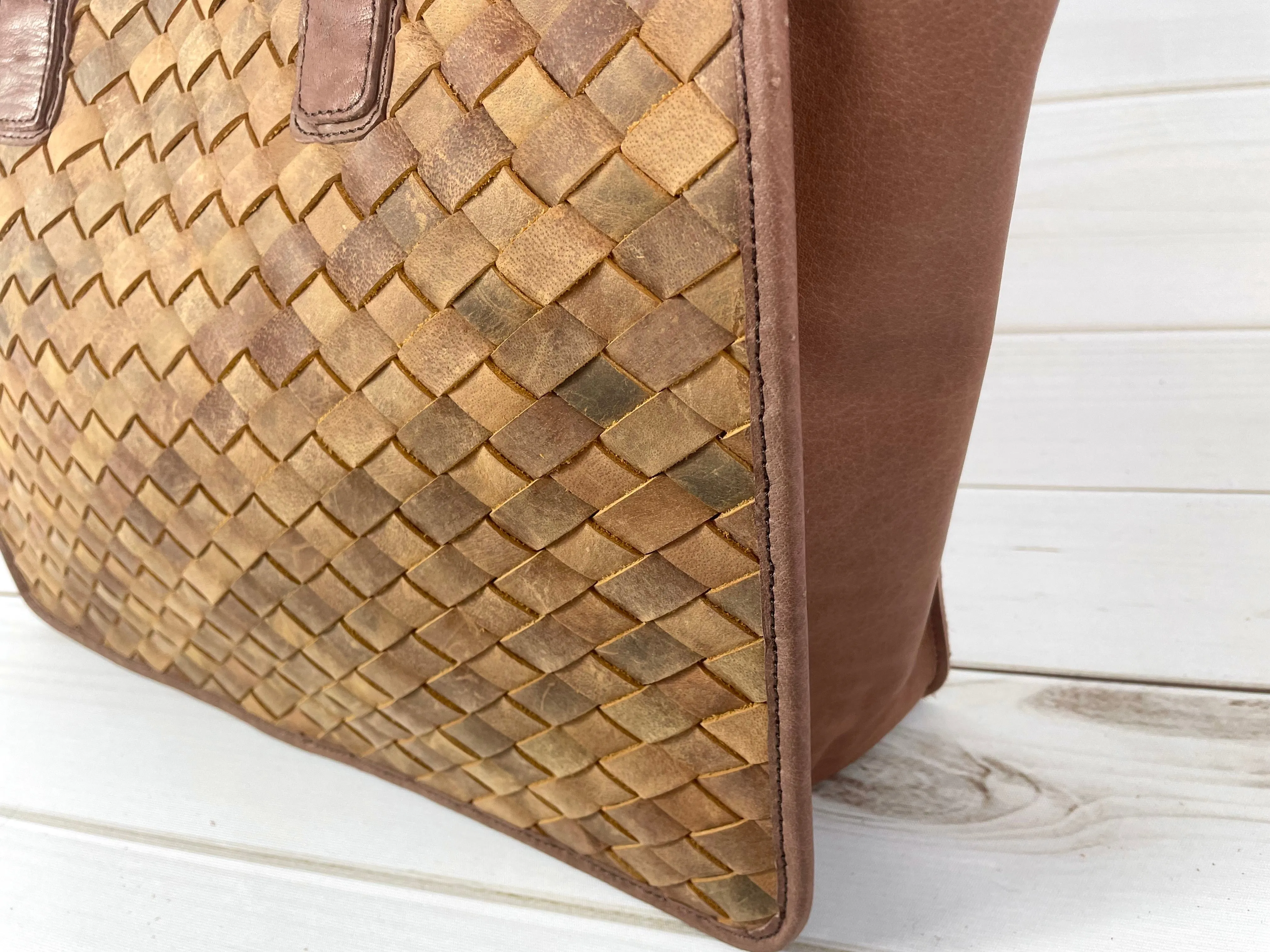 CLEARANCE! Leather Basket Weave Large Tote