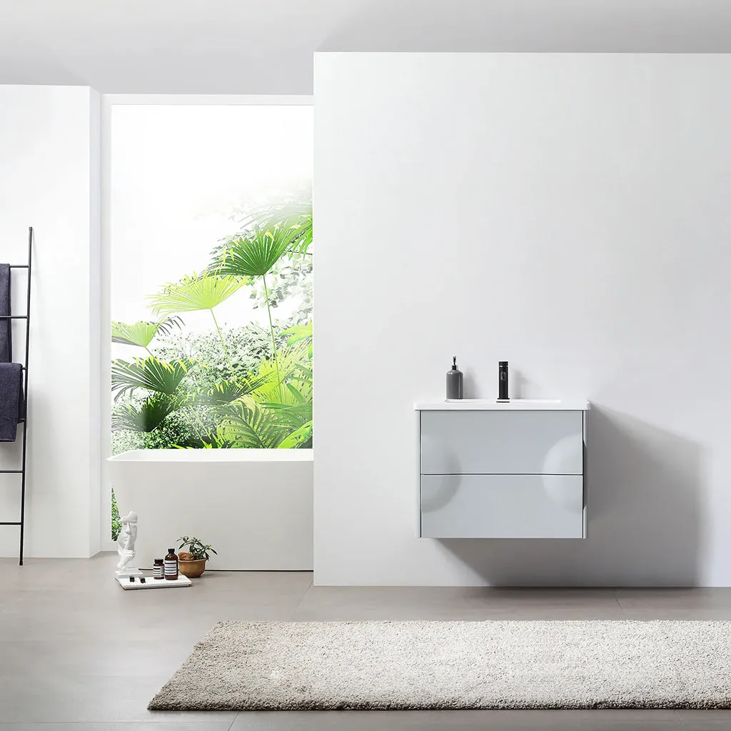 Colmar 2 Drawers Bathroom Vanity with Acrylic Sink - Wall Mount - 30" Wood/Light Gray