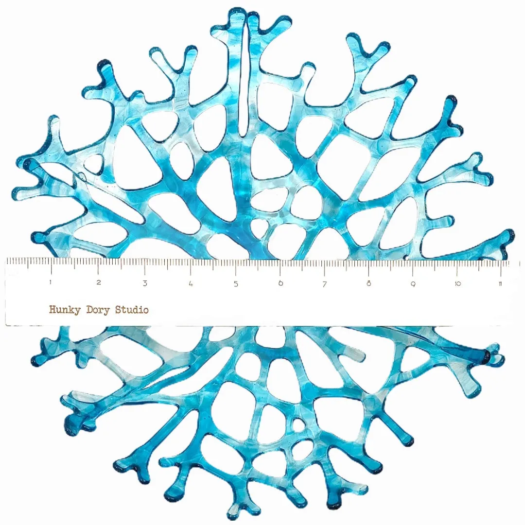 Coral Branch Bowl | Large Aqua Blue and Clear Streaky Glass