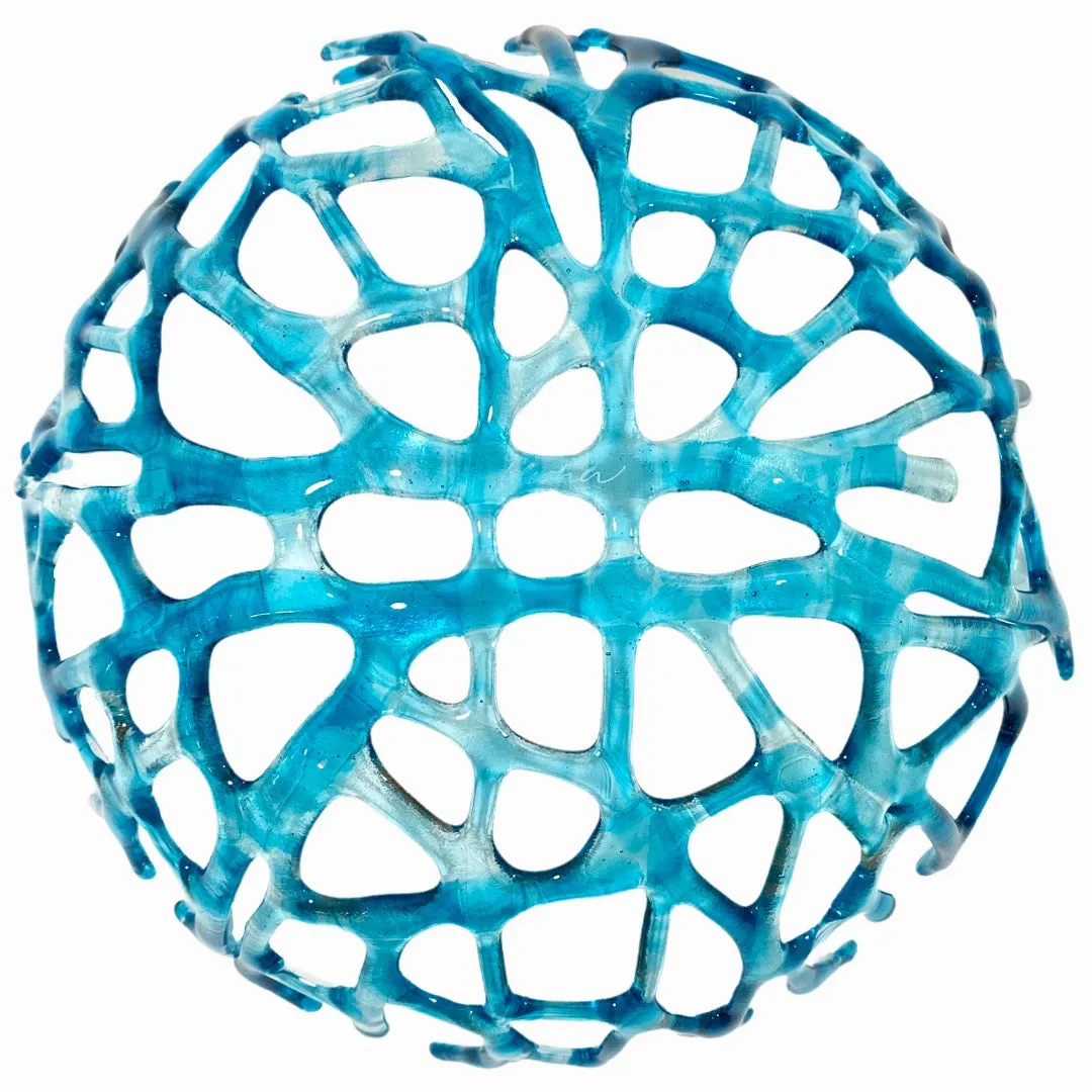 Coral Branch Bowl | Large Aqua Blue and Clear Streaky Glass