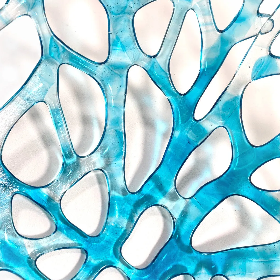 Coral Branch Bowl | Large Aqua Blue and Clear Streaky Glass