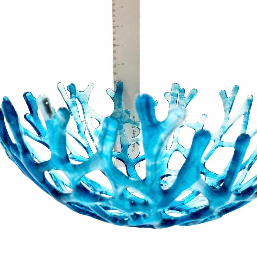 Coral Branch Bowl | Large Aqua Blue and Clear Streaky Glass