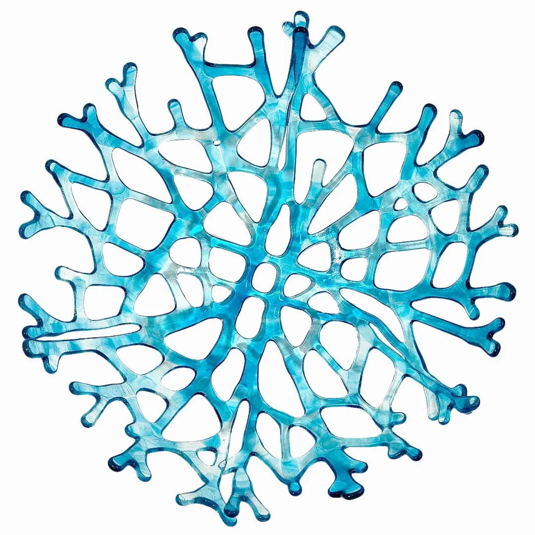 Coral Branch Bowl | Large Aqua Blue and Clear Streaky Glass