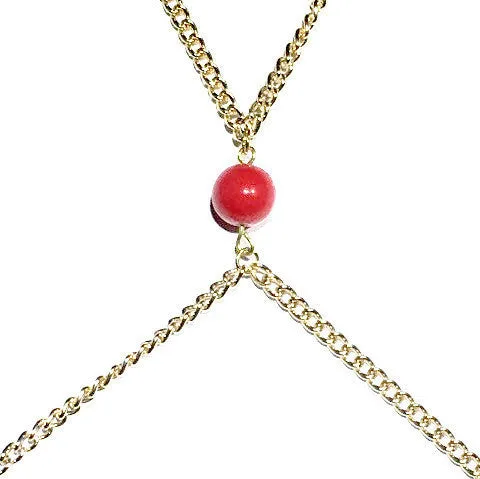 Coral (M) bead Gold Body Chain