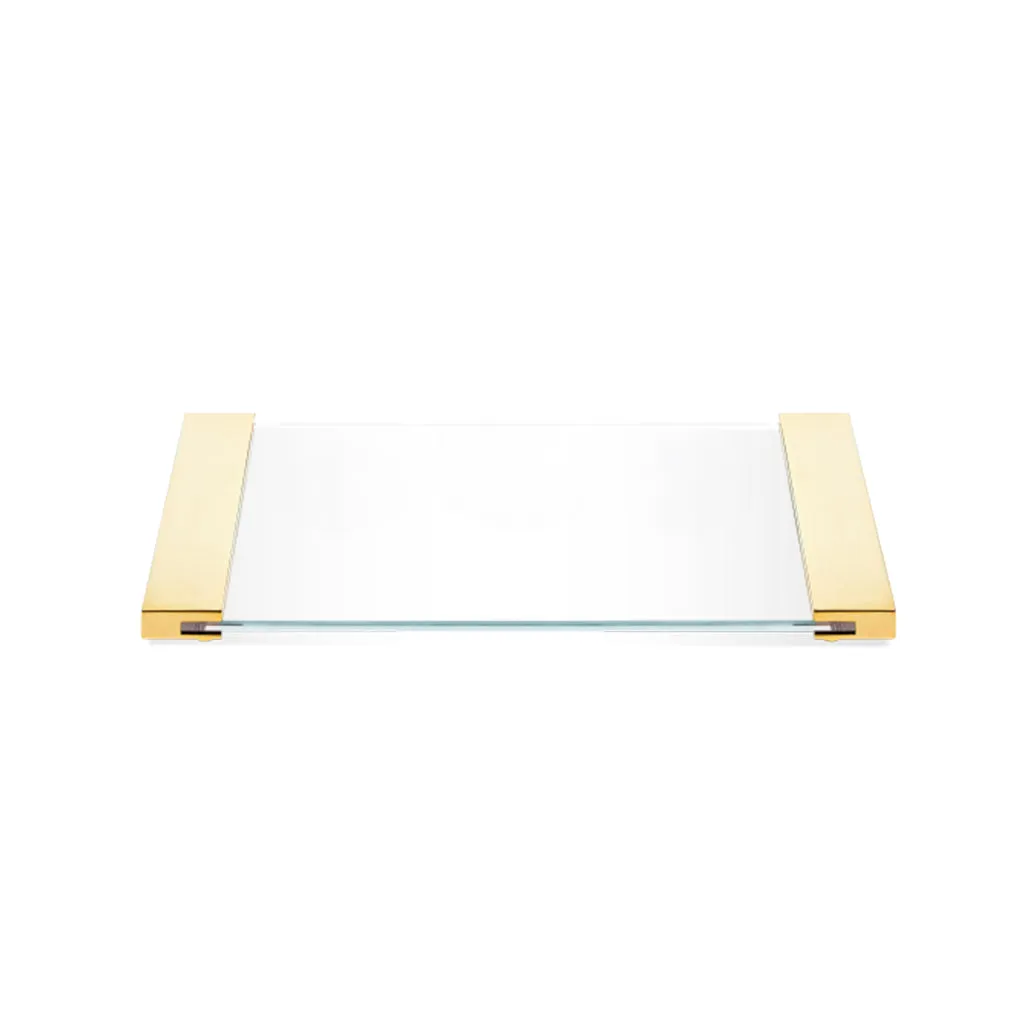 Corner Tray - Free Standing - 15" Brass/Glass/Gold