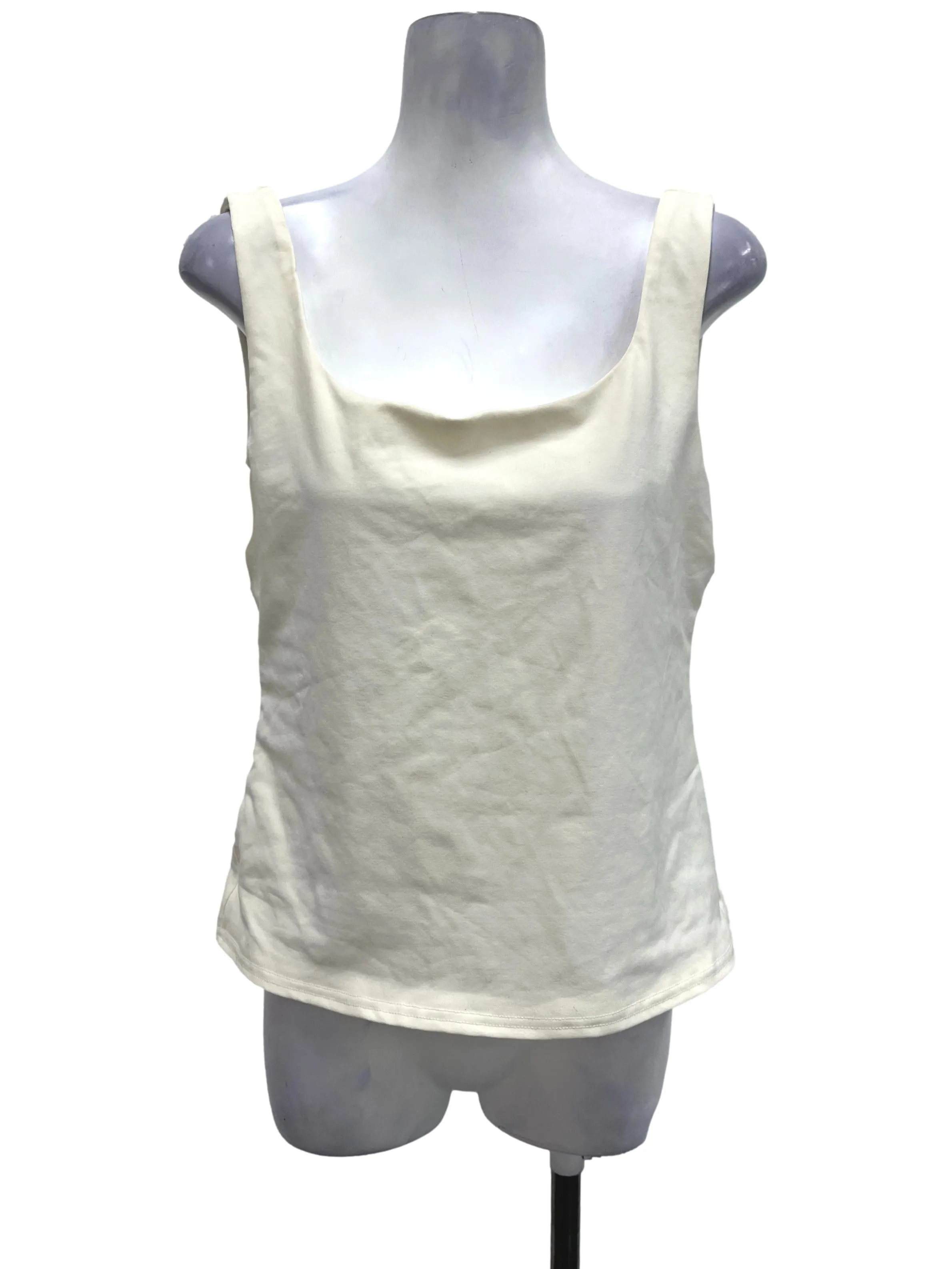 Cream Sleeveless Scoop Neck Top OSN
