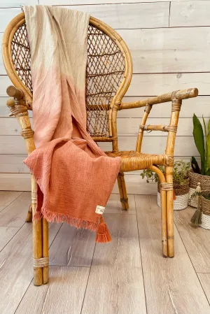 Crinkled Linen Dip-Dye Throw Blanket