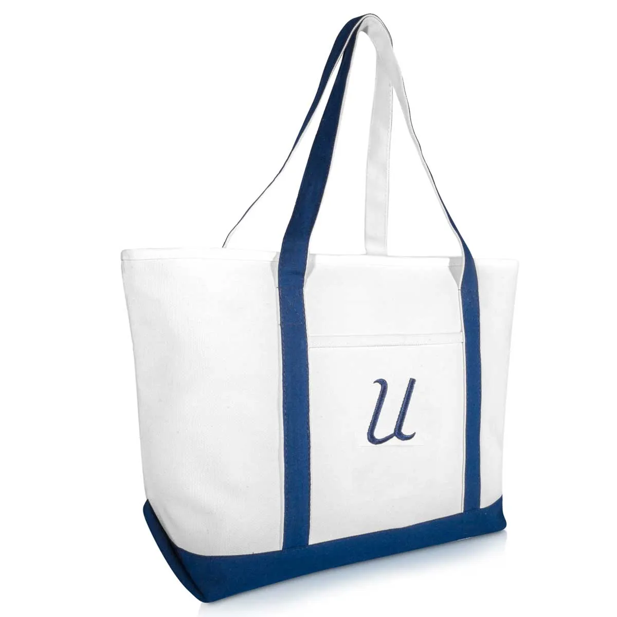 Dalix Initial A-Z Premium Tote Bag in Navy Blue