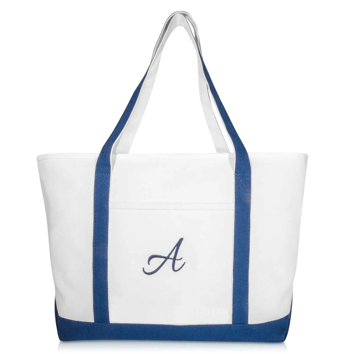 Dalix Initial A-Z Premium Tote Bag in Navy Blue