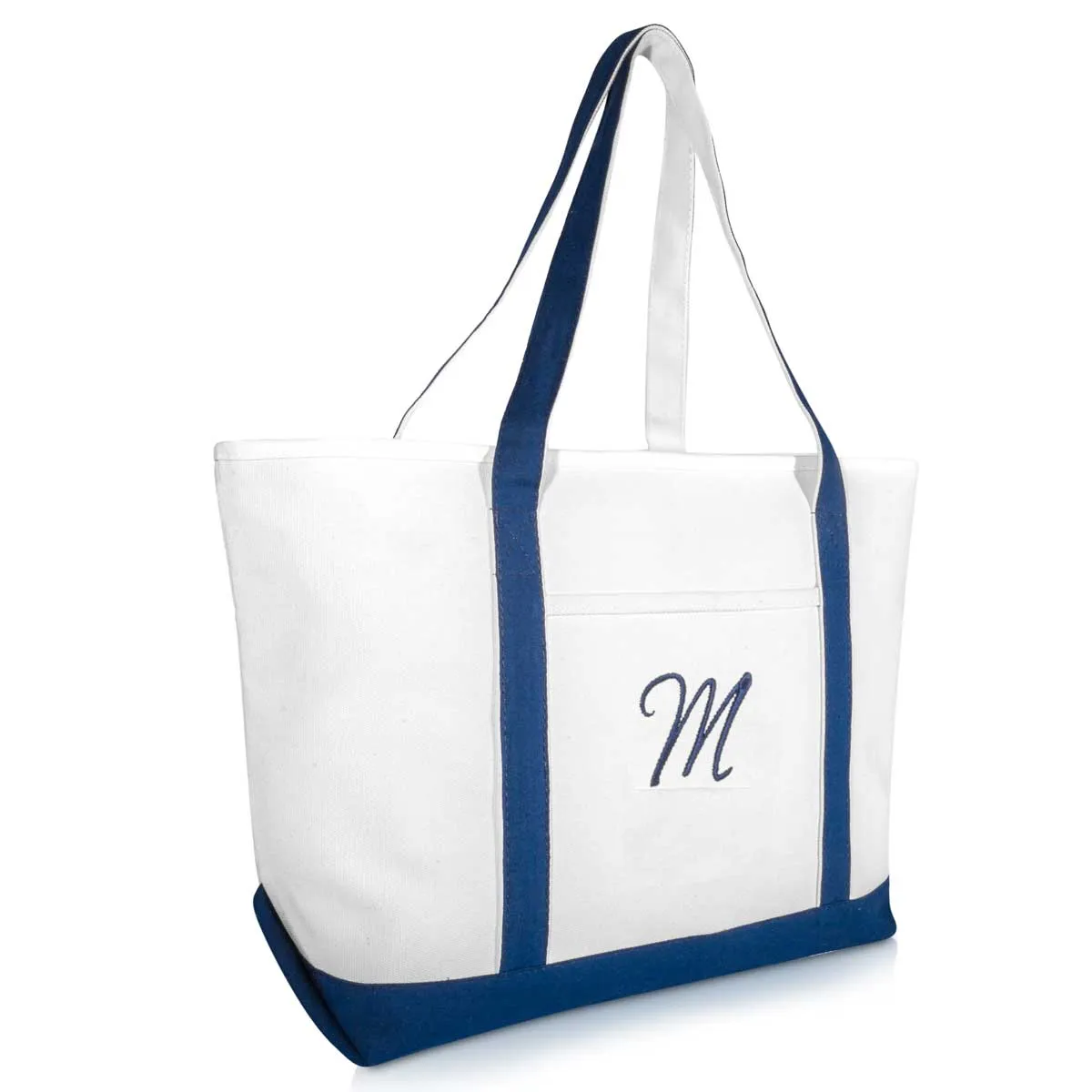 Dalix Initial A-Z Premium Tote Bag in Navy Blue