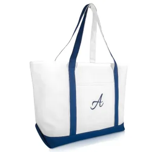 Dalix Initial A-Z Premium Tote Bag in Navy Blue