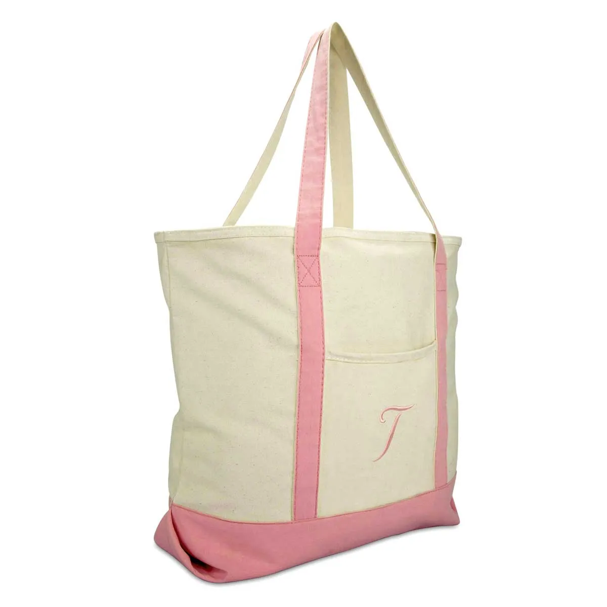 Dalix  Personalized Shopping Tote Bag Monogram Pink Initial Zippered Letter A-Z