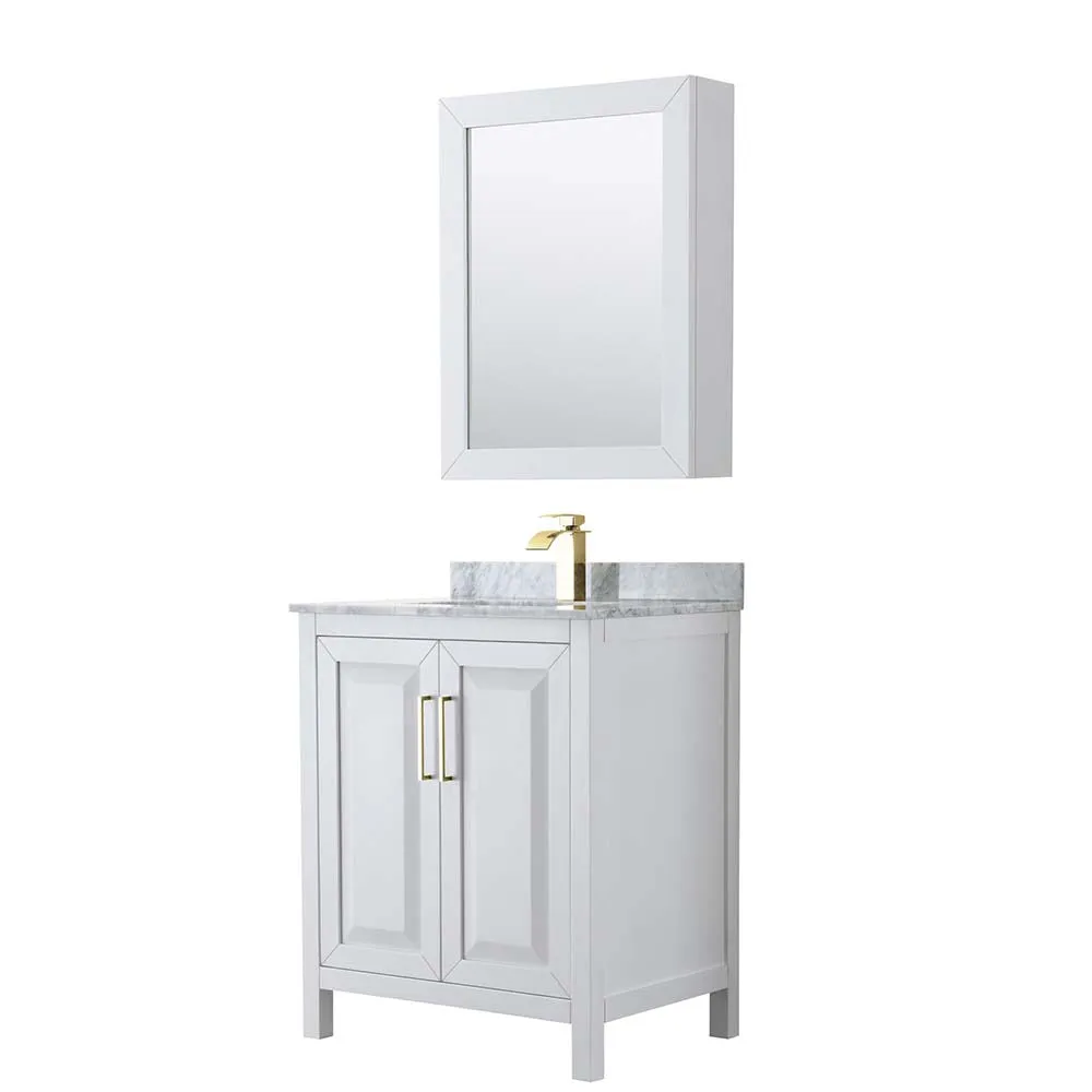 Daria 30 Inch Single Bathroom Vanity in White - Brushed Gold Trim