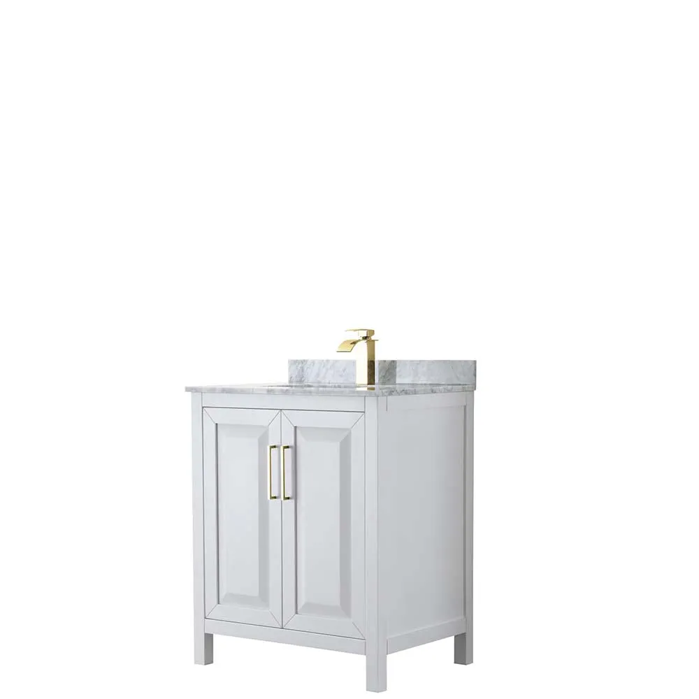 Daria 30 Inch Single Bathroom Vanity in White - Brushed Gold Trim