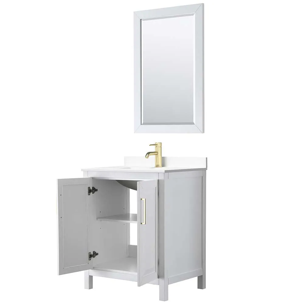 Daria 30 Inch Single Bathroom Vanity in White - Brushed Gold Trim