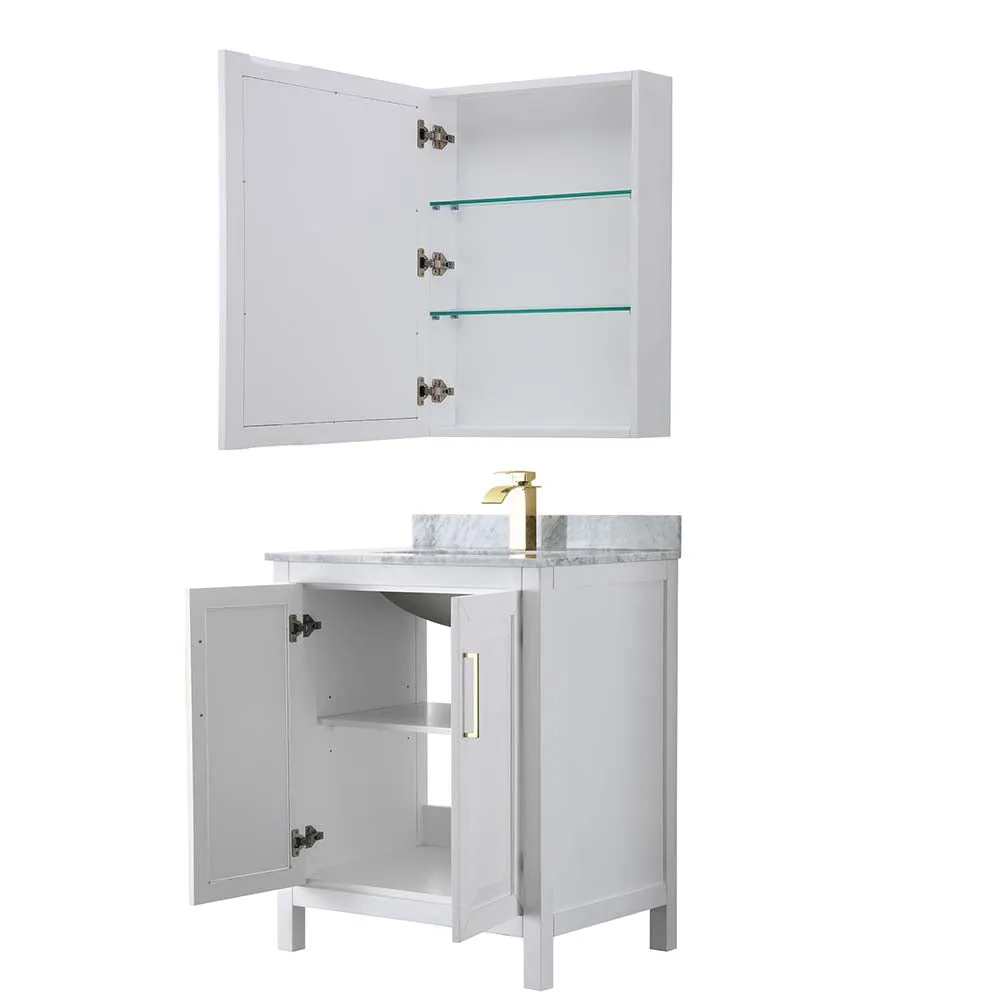 Daria 30 Inch Single Bathroom Vanity in White - Brushed Gold Trim