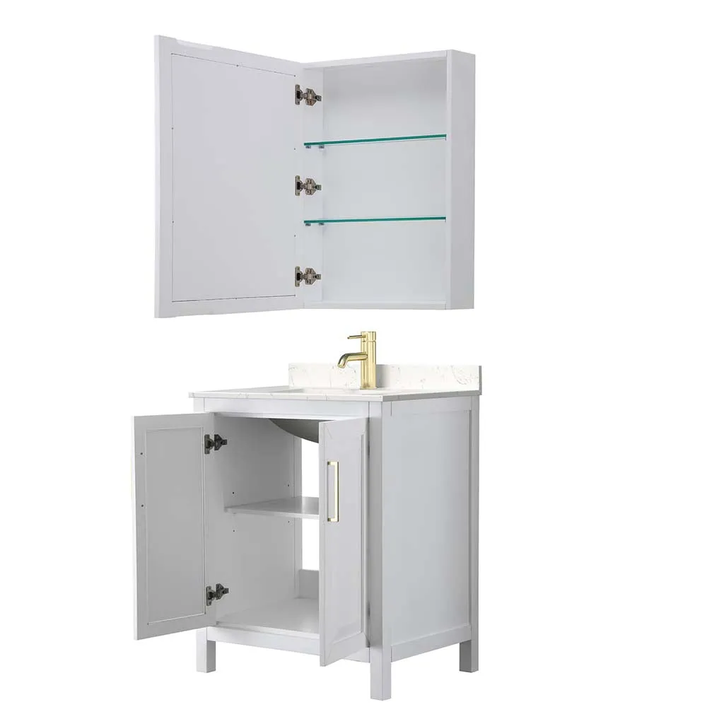 Daria 30 Inch Single Bathroom Vanity in White - Brushed Gold Trim