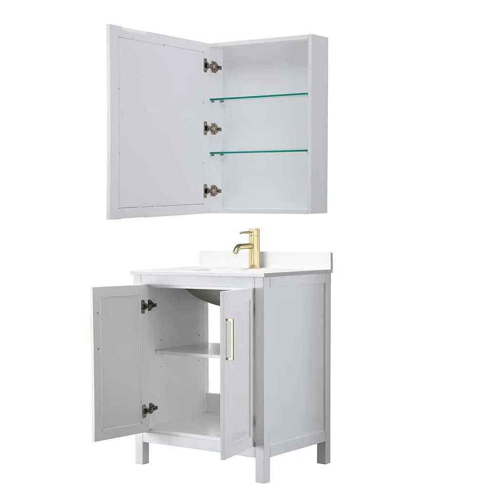 Daria 30 Inch Single Bathroom Vanity in White - Brushed Gold Trim