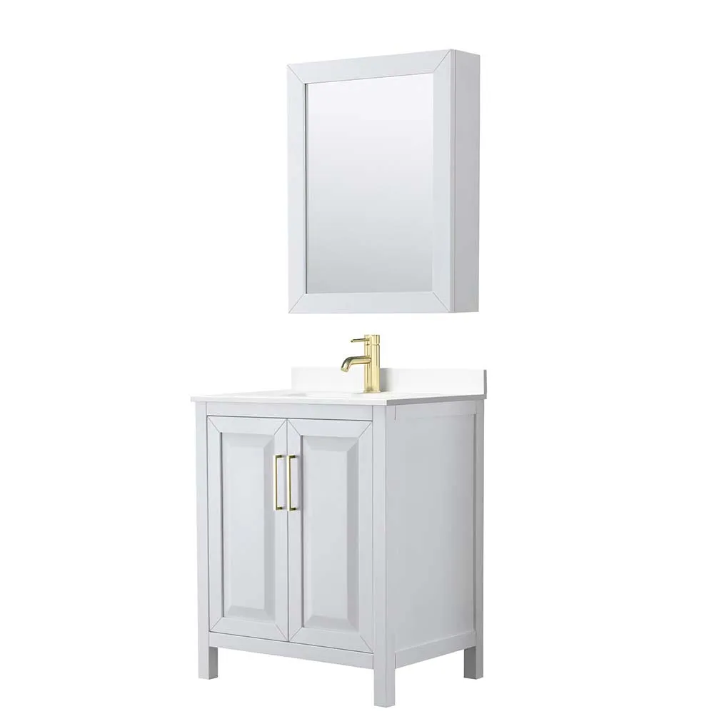 Daria 30 Inch Single Bathroom Vanity in White - Brushed Gold Trim