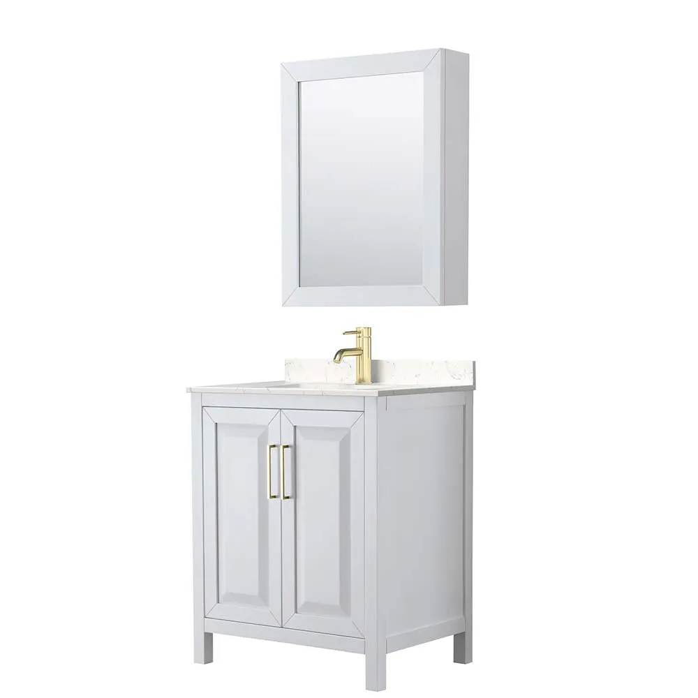 Daria 30 Inch Single Bathroom Vanity in White - Brushed Gold Trim