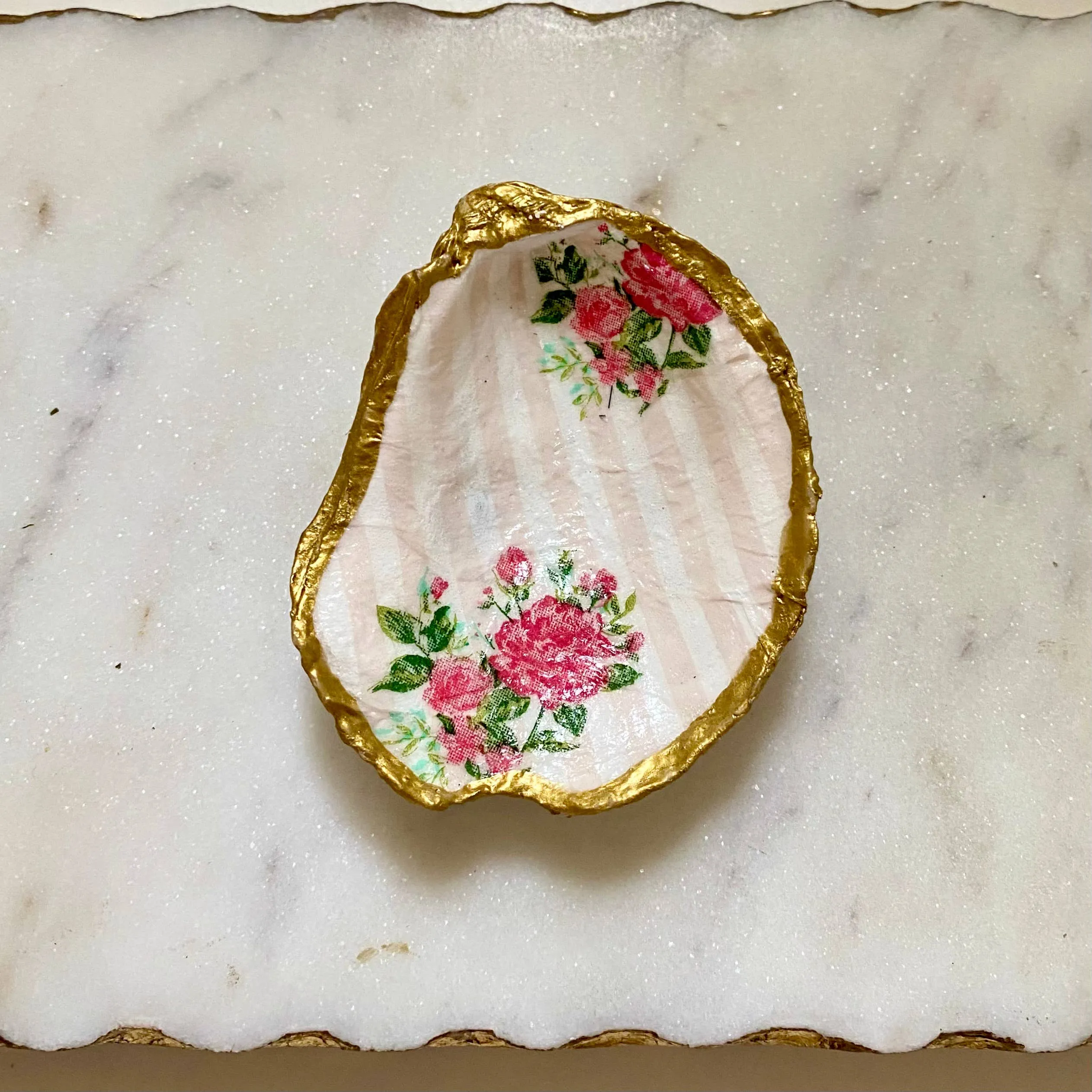 Del Mar Designs DC - Striped Rose Oyster Shell Jewelry Dish: Small