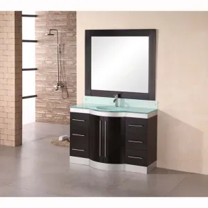 Design Element Jade 48" Single Sink Vanity Set in Espresso w/ Glass Top