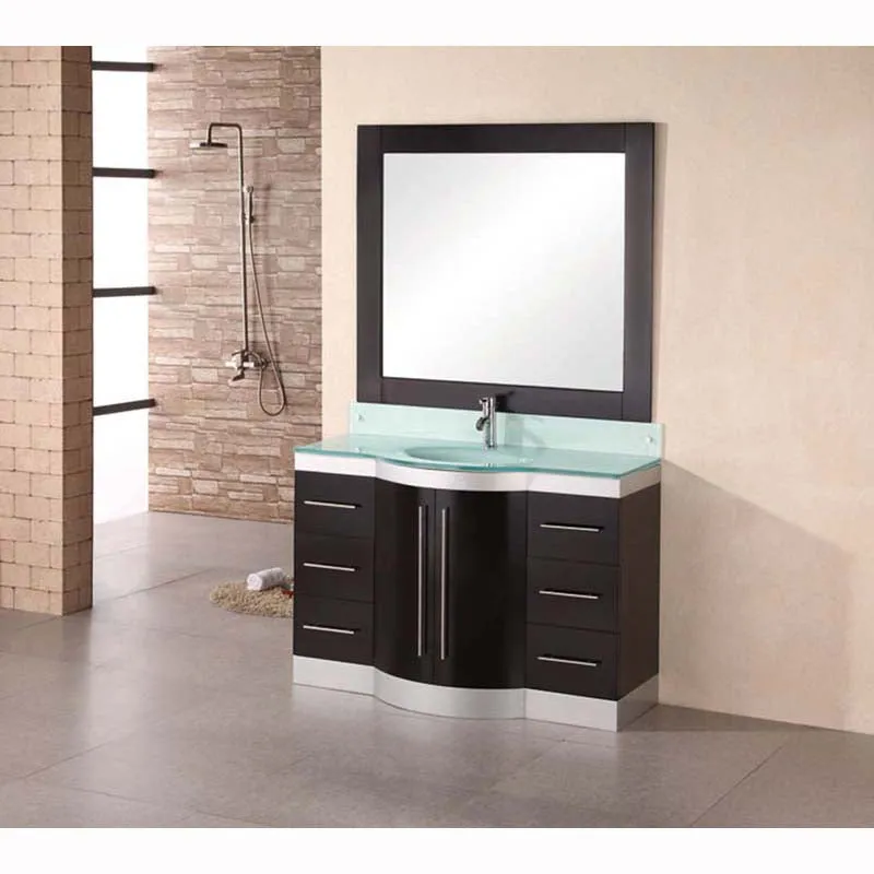 Design Element Jade 48" Single Sink Vanity Set in Espresso w/ Glass Top