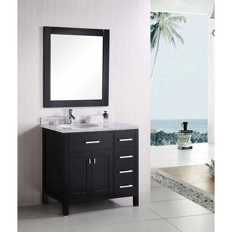 Design Element London 36" Single Sink Vanity Set in Espresso with Drawers on the Right
