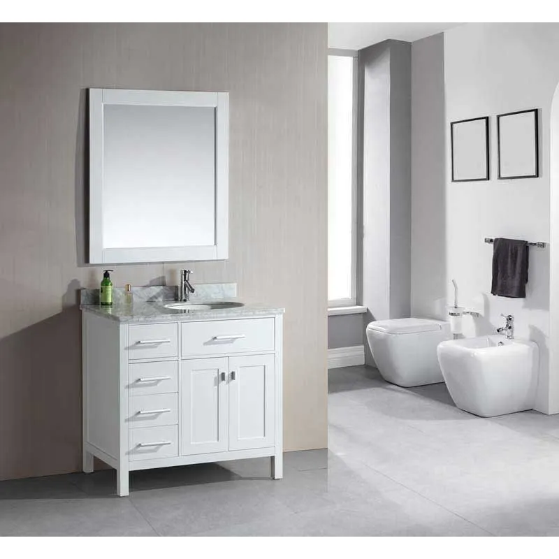 Design Element London 36" Single Sink Vanity Set in White Finish with Drawers on the Left