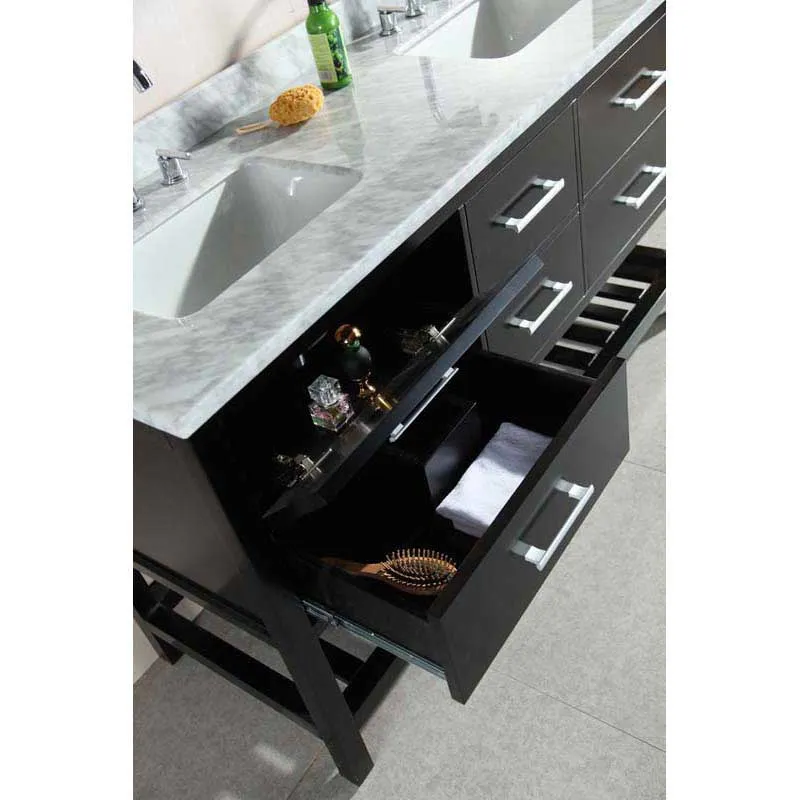 Design Element London 61" Double Sink Vanity Set in Espresso with Open Bottom