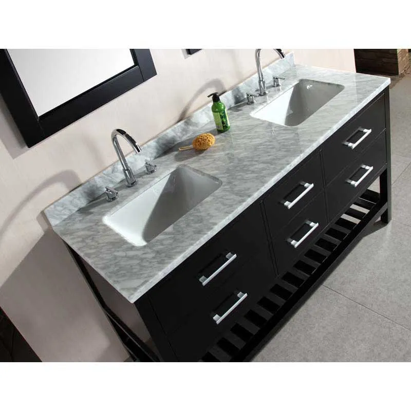 Design Element London 61" Double Sink Vanity Set in Espresso with Open Bottom