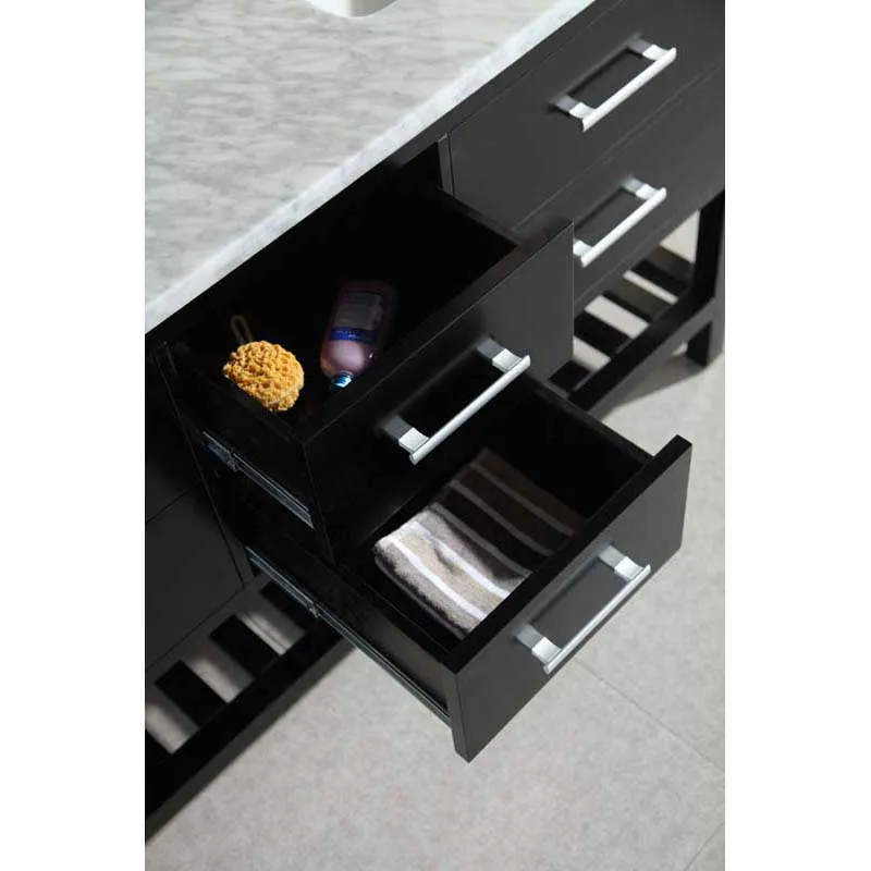 Design Element London 61" Double Sink Vanity Set in Espresso with Open Bottom
