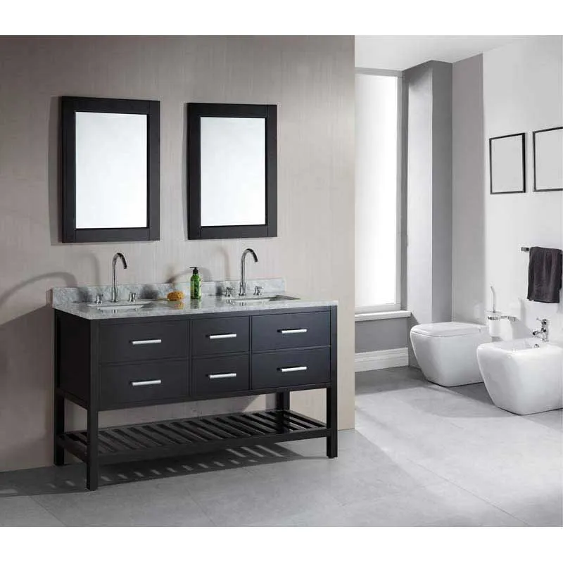 Design Element London 61" Double Sink Vanity Set in Espresso with Open Bottom