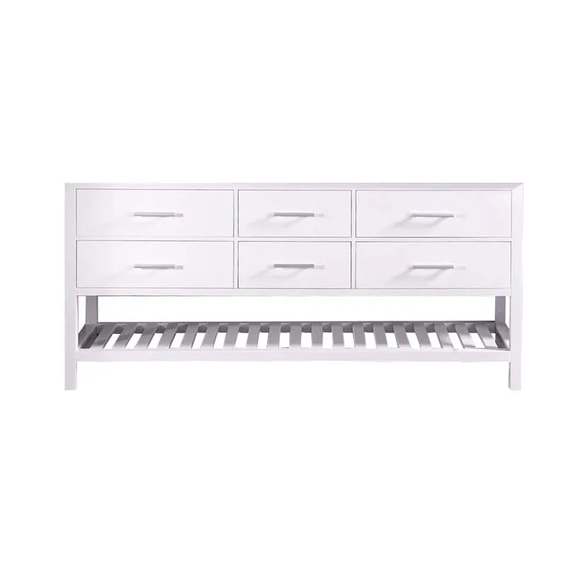 Design Element London 72" Double Sink Base Cabinet in White with Open Bottom