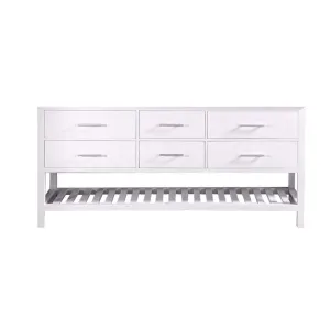 Design Element London 72" Double Sink Base Cabinet in White with Open Bottom