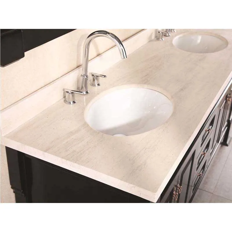 Design Element Marcos 72" Double Sink Vanity Set with Travertine Stone Countertop in Espresso