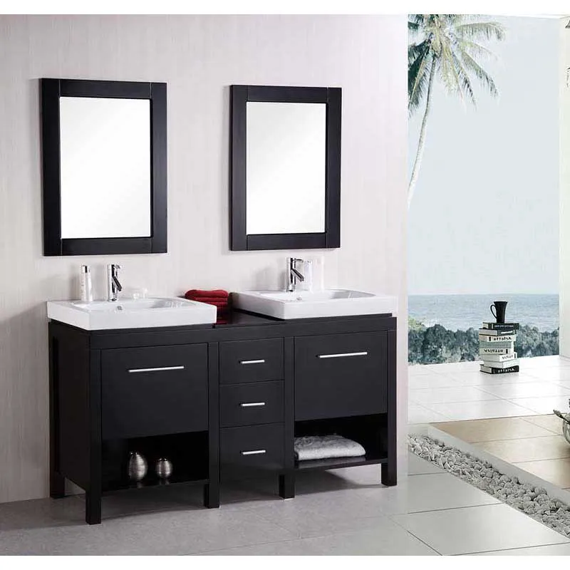 Design Element New York 60" Double Sink Vanity Set in Espresso