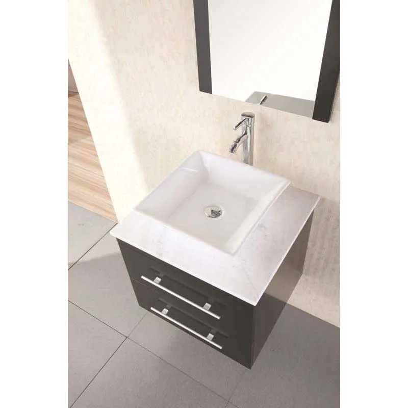 Design Element Portland 24" Single Sink - Wall Mount Vanity Set in Espresso w/ White Marble Top