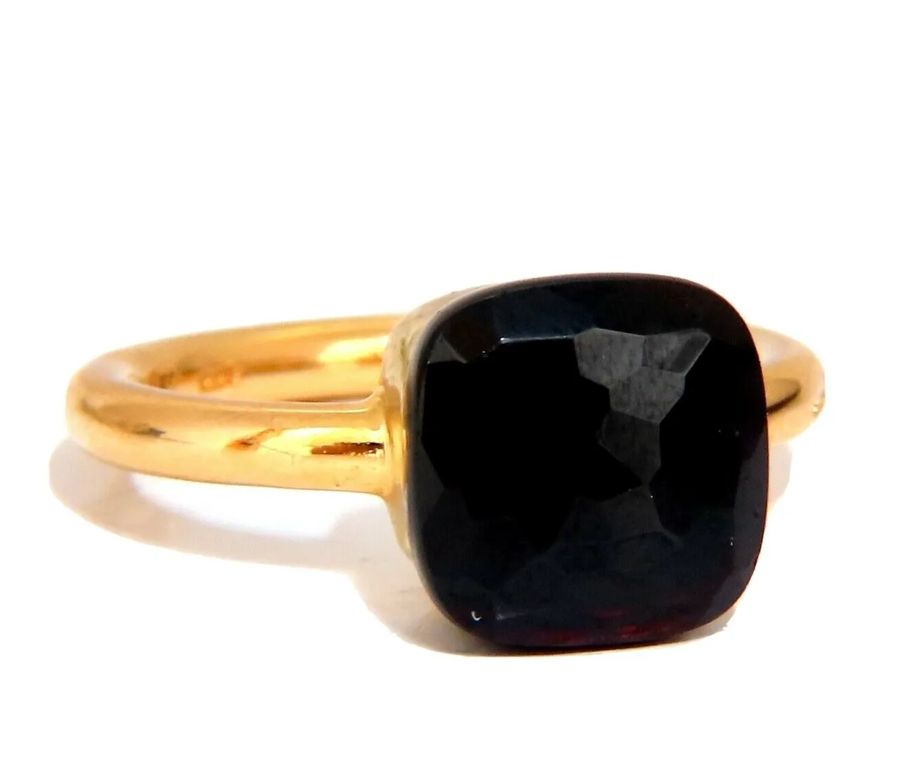 Designer 10x10 mm Natural Jet Black Onyx Ring 18 Karat