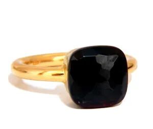 Designer 10x10 mm Natural Jet Black Onyx Ring 18 Karat