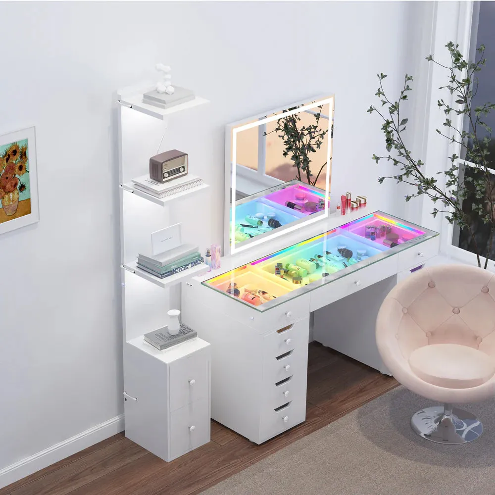 Display Shelves with LED Lights and Large Storage Drawer