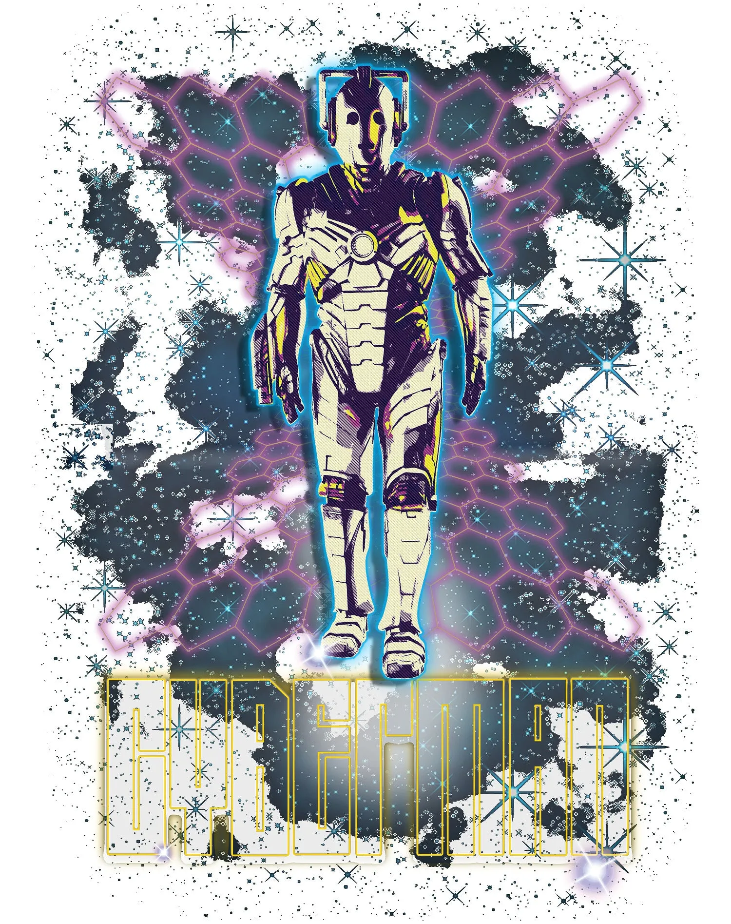 Doctor Who 80s Neon Cyberman Official Men's T-shirt