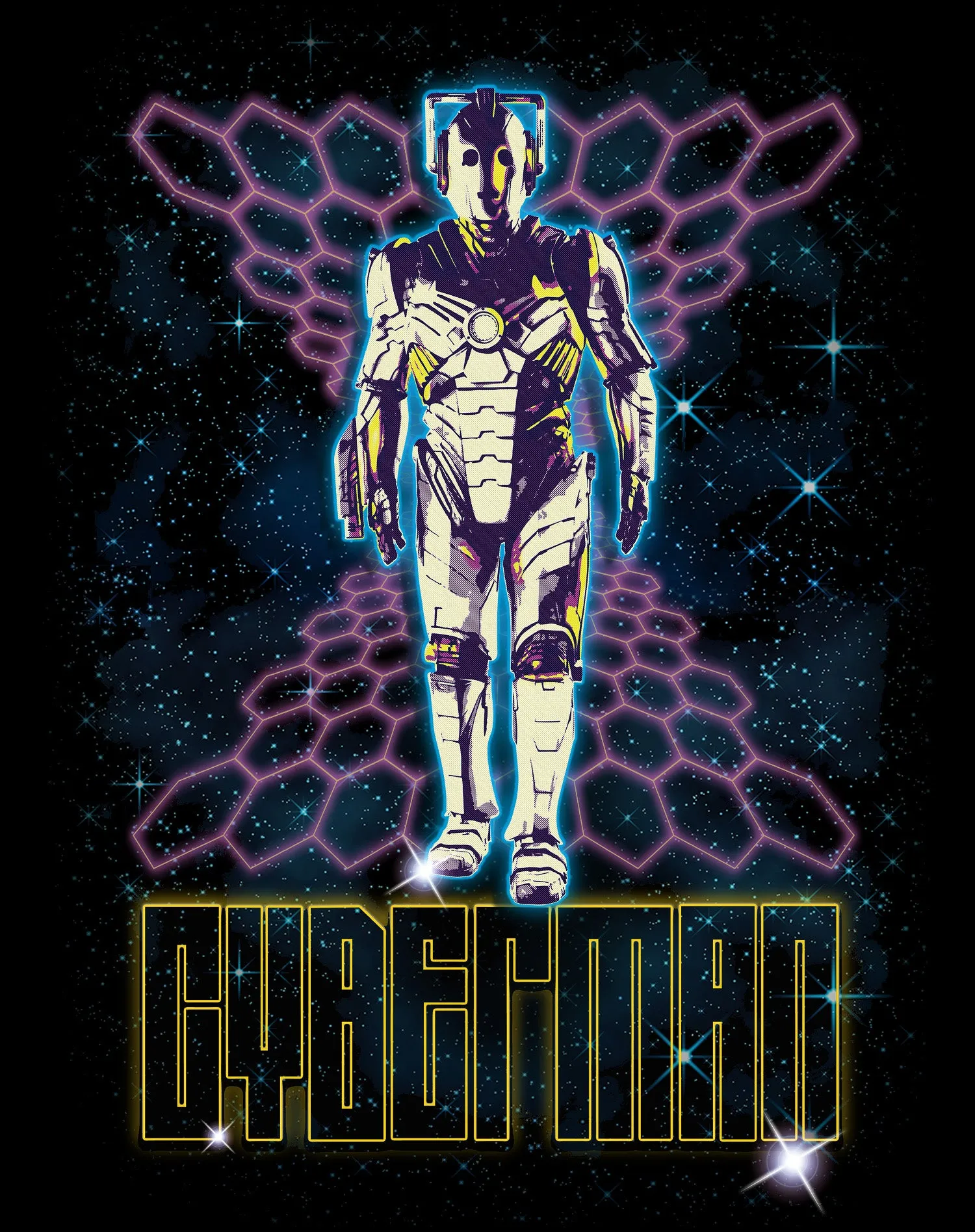 Doctor Who 80s Neon Cyberman Official Men's T-shirt