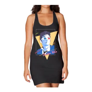 Doctor Who 80s Tenant Nagel Official Women's Long Tank Dress (Black)