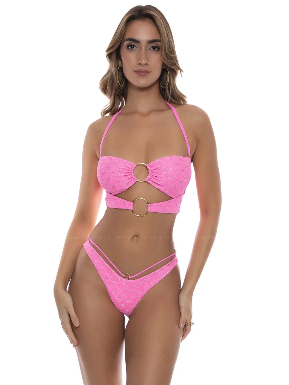 Double Loop Bandeau Crop-Strappy Loop Scrunch Bikini