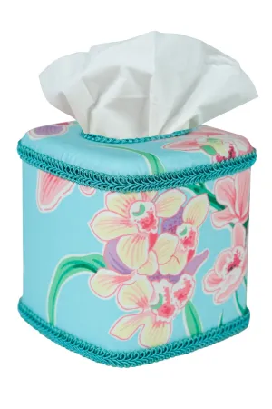 Draper Fabric Tissue Holder - Cymbidium Orchid Aqua