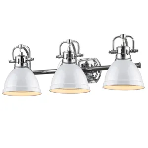 Duncan 3 Light Bath Vanity in Chrome with White Shades