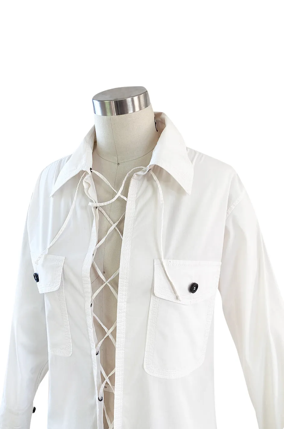 Early 2000s Tom Ford for Yves Saint Laurent Front Lace White Safari Shirt