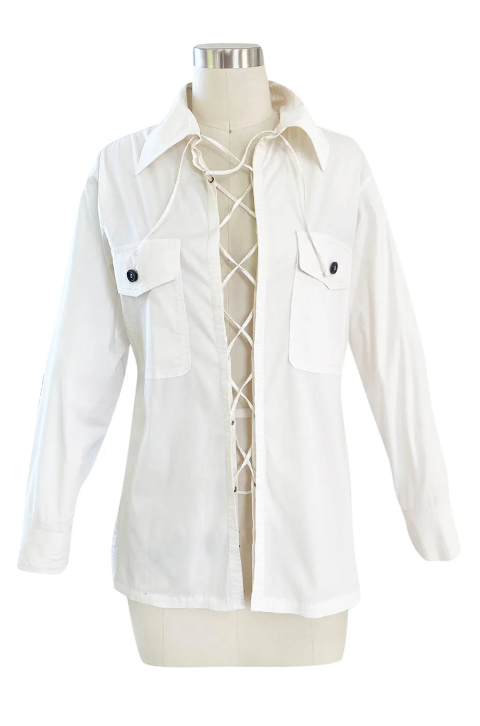 Early 2000s Tom Ford for Yves Saint Laurent Front Lace White Safari Shirt